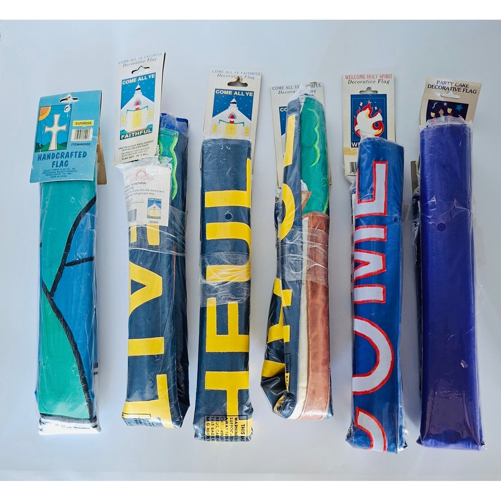 Lot 6 Vintage Decorative House Flags 28x44 Religious Birthday Christian Outdoor
